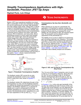 Simplify Transimpedance Applications with High-Bandwidth, Precision JFET Op Amps