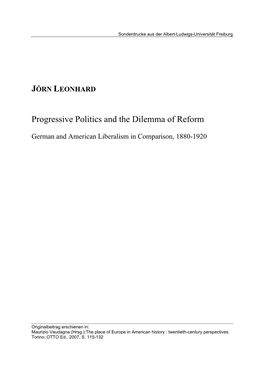 JÖRN LEONHARD Progressive Politics and the Dilemma of Reform