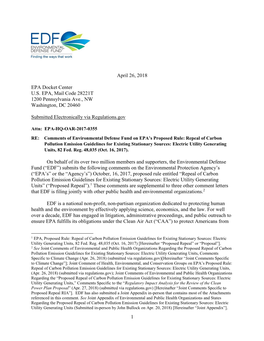 1 April 26, 2018 EPA Docket Center U.S. EPA, Mail Code 28221T 1200
