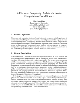A Primer on Complexity: an Introduction to Computational Social Science
