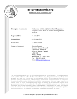 Smithsonian Institution (SI) Hirshhorn Museum and Sculpture Garden Board of Trustees Meeting Minutes, 2013-2017