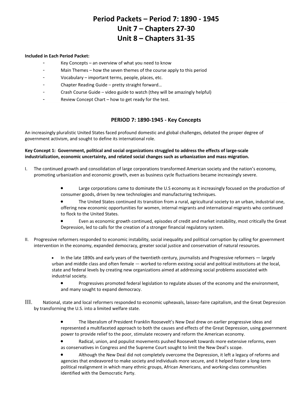 Period Packets Period 7: 1890 - 1945