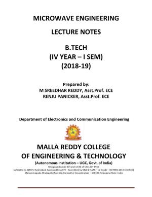 Microwave Engineering Lecture Notes B.Tech (Iv Year – I Sem)
