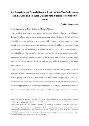 On Remakes and Translations: a Study of the Tangle Between Hindi Films and Popular Culture with Special Reference to Paheli
