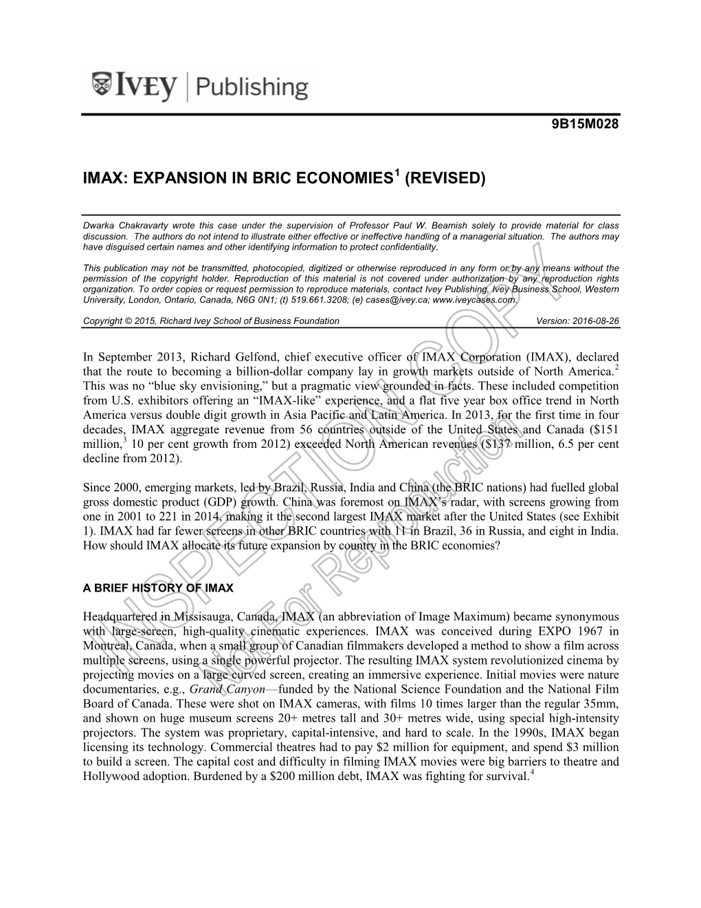 Imax: Expansion in Bric Economies (Revised)