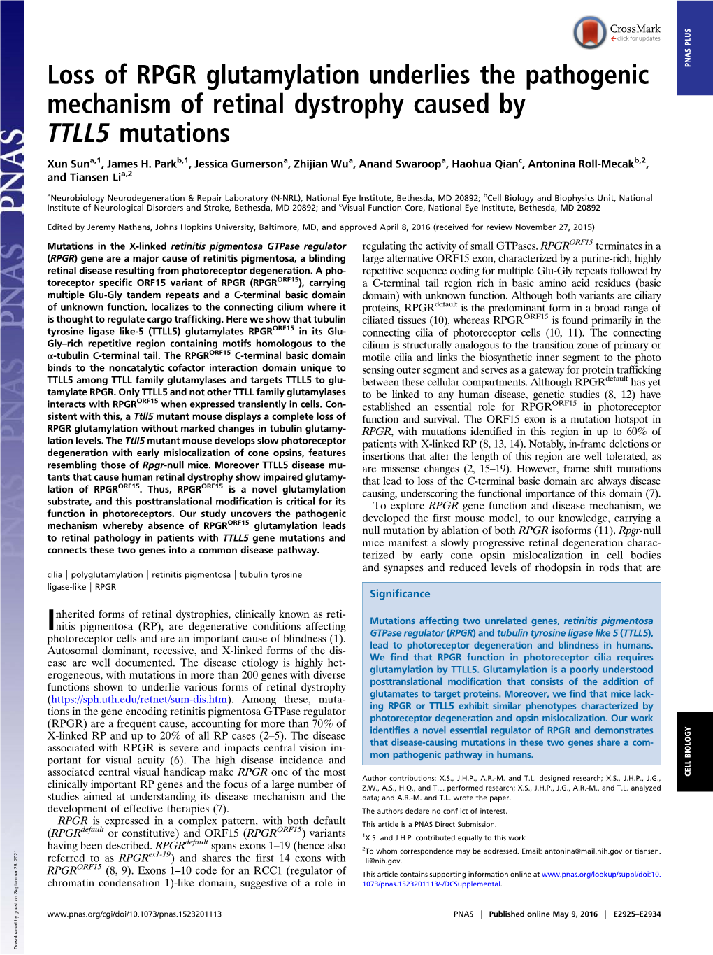 Loss of RPGR Glutamylation Underlies the Pathogenic Mechanism