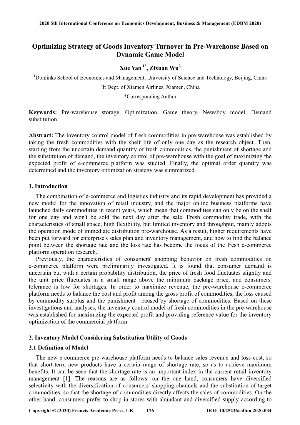 Optimizing Strategy of Goods Inventory Turnover in Pre-Warehouse Based on Dynamic Game Model