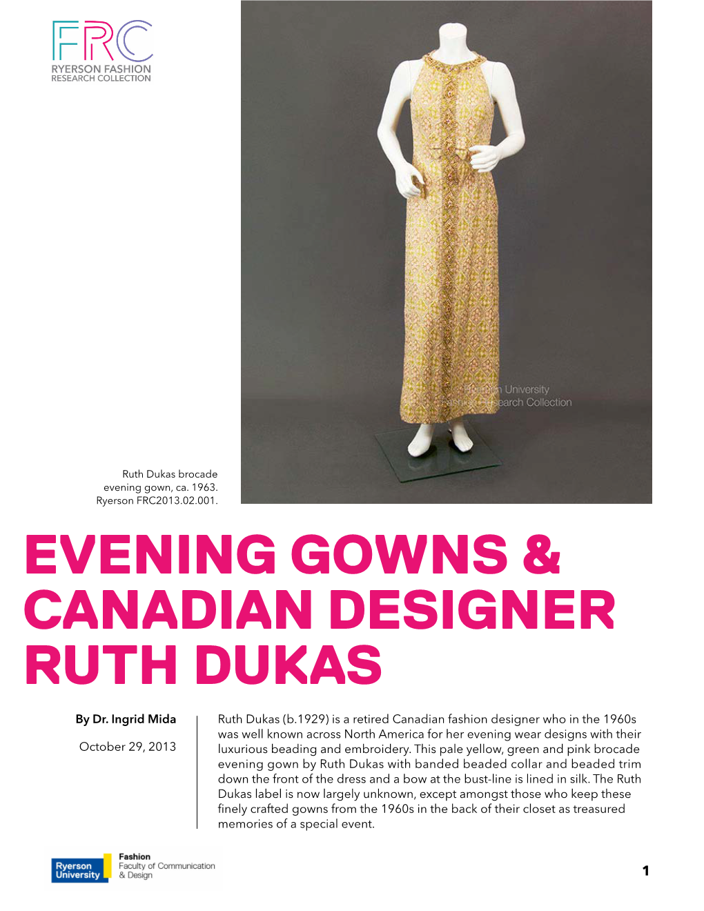 Evening Gowns and Canadian Designer Ruth Dukas