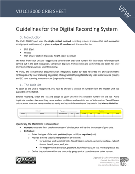 Guidelines for the Digital Recording System