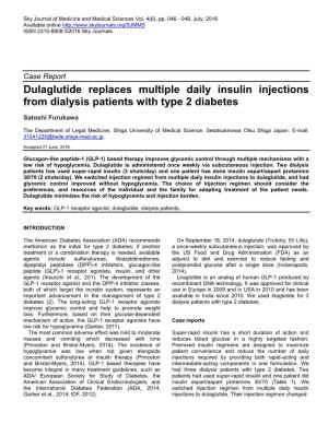 Dulaglutide Replaces Multiple Daily Insulin Injections from Dialysis Patients with Type 2 Diabetes