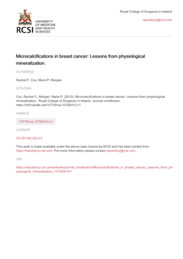 Microcalcifications in Breast Cancer: Lessons from Physiological Mineralization