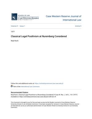 Classical Legal Positivism at Nuremberg Considered