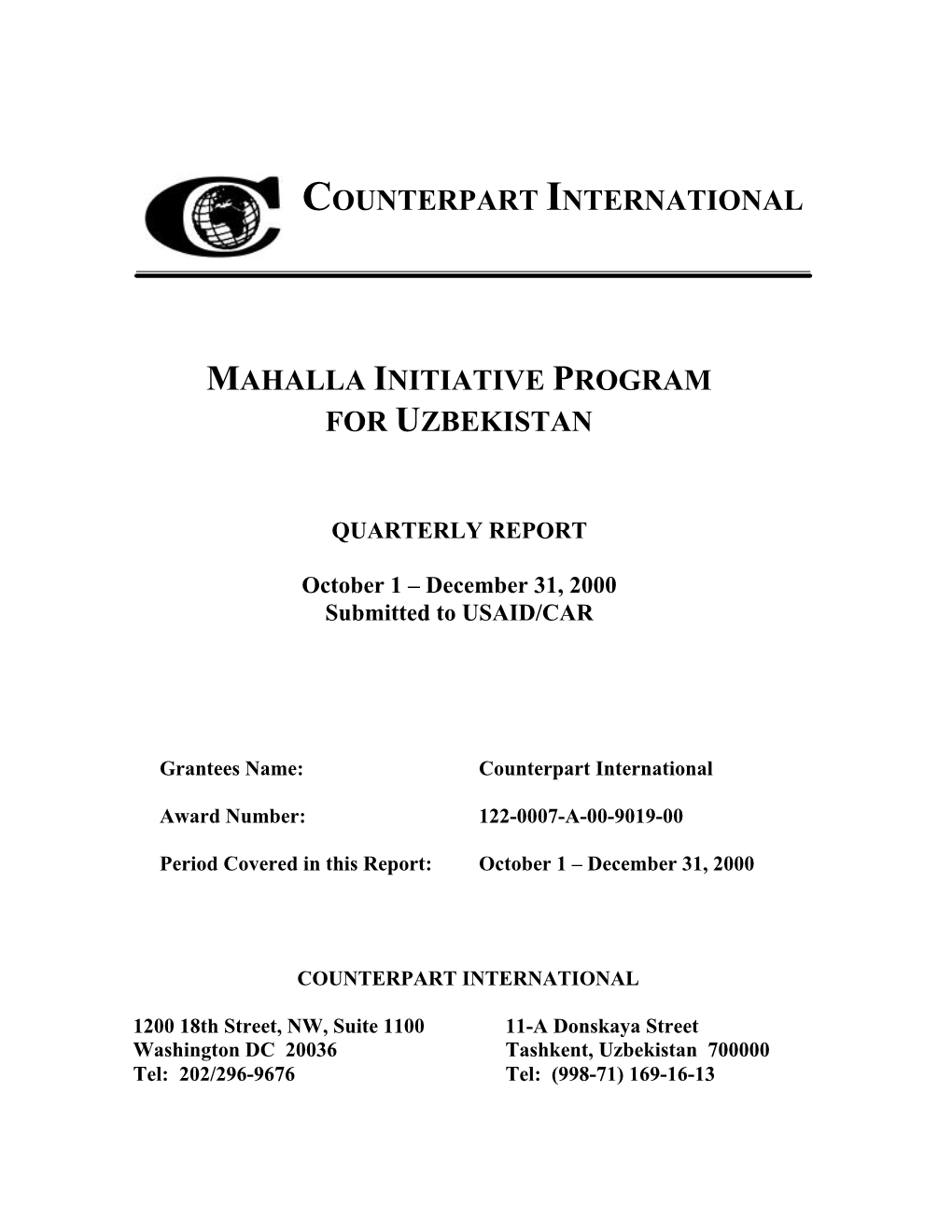 Counterpart International Mahalla Initiative Program