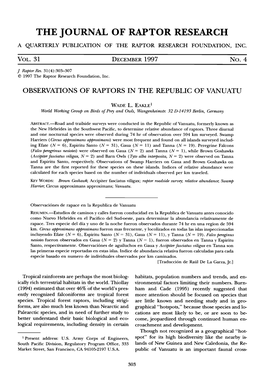 Observations of Raptors in the Republic of Vanuatu