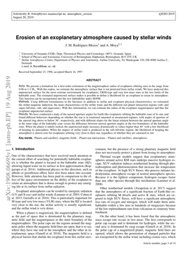 Erosion of an Exoplanetary Atmosphere Caused by Stellar Winds J