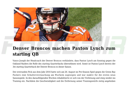 Denver Broncos Machen Paxton Lynch Zum Starting QB