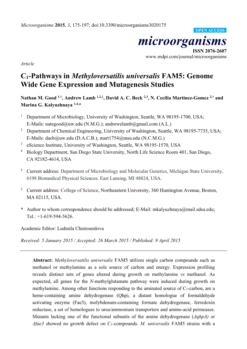 C1-Pathways in Methyloversatilis Universalis FAM5: Genome Wide Gene Expression and Mutagenesis Studies