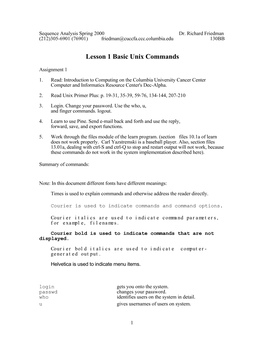 Lesson 1 Basic Unix Commands