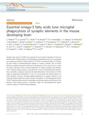 Essential Omega-3 Fatty Acids Tune Microglial Phagocytosis of Synaptic Elements in the Mouse Developing Brain