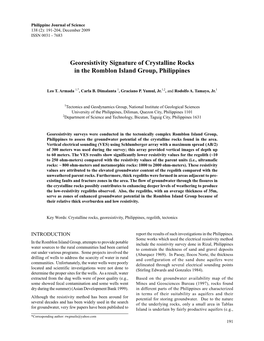 Georesistivity Signature of Crystalline Rocks in the Romblon Island Group, Philippines