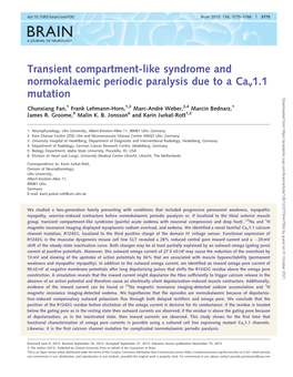 Transient Compartment-Like Syndrome and Normokalaemic Periodic Paralysis Due to a Cav1.1 Mutation