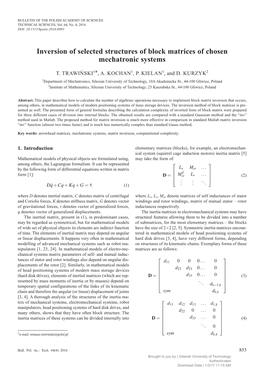Inversion of Selected Structures of Block Matrices of Chosen TECHNICAL SCIENCES, Vol