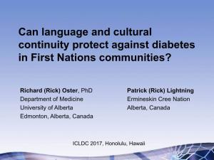 Can Language and Cultural Continuity Protect Against Diabetes in First Nations Communities?