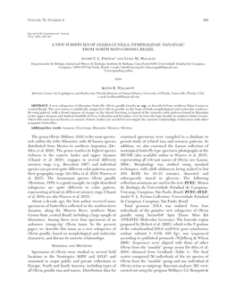 A New Subspecies of Oleria Gunilla (Nymphalidae: Danainae) from North Mato Grosso, Brazil André V. L. Freitas* and Luiza M