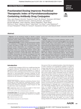 Fractionated Dosing Improves Preclinical Therapeutic Index of Pyrrolobenzodiazepine- Containing Antibody Drug Conjugates Mary Jane Masson Hinrichs1, Pauline M