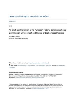 Federal Communications Commission Enforcement and Repeal of the Fairness Doctrine