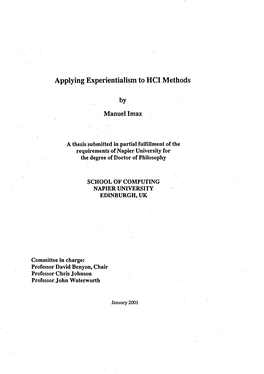 Applying Experientialism to HCI Methods