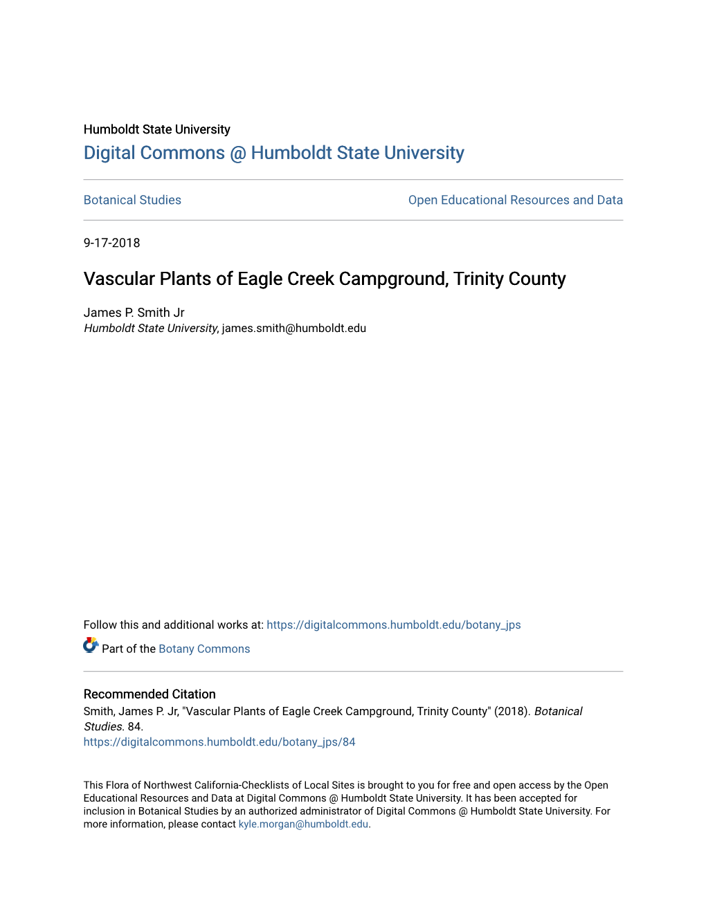 Vascular Plants of Eagle Creek Campground, Trinity County