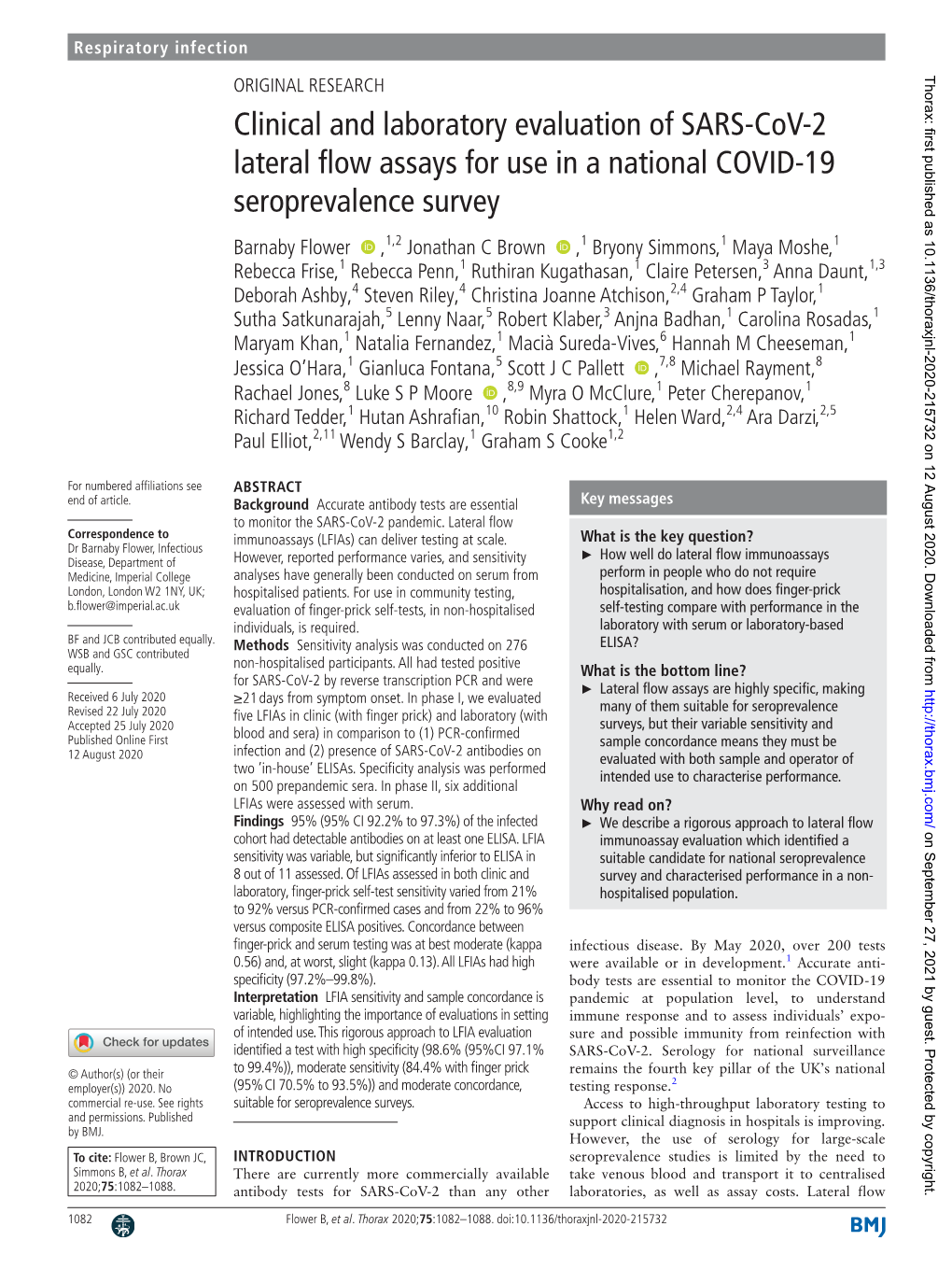 Clinical and Laboratory Evaluation of SARS-Cov-2 Lateral Flow Assays For