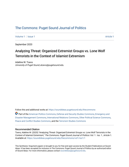 Organized Extremist Groups Vs. Lone Wolf Terrorists in the Context of Islamist Extremism