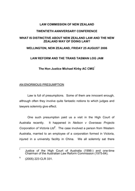Law Reform and the Trans Tasman Log Jam, Twentie