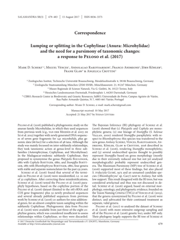 Lumping Or Splitting in the Cophylinae (Anura: Microhylidae) and the Need for a Parsimony of Taxonomic Changes: a Response to Peloso Et Al
