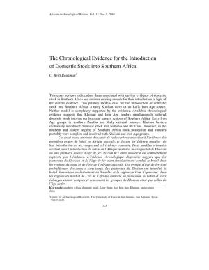 The Chronological Evidence for the Introduction of Domestic Stock Into Southern Africa