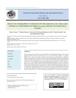 Journal of Experimental Biology and Agricultural Sciences, June - 2015; Volume – 3(3)