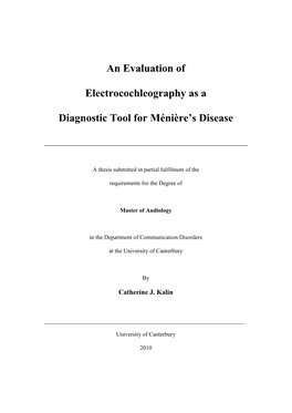 An Evaluation of Electrocochleography As a Diagnostic Tool for Ménière's Disease