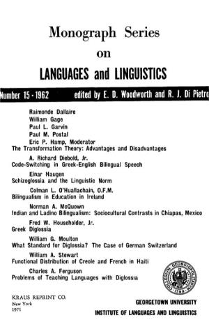 LANGUAGES and LINGUISTICS Umber 15 • 1962 Edited by E