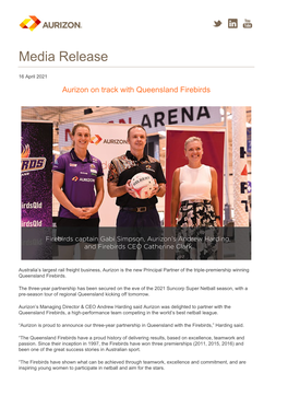 Media Release Aurizon on Track with the Firebirds