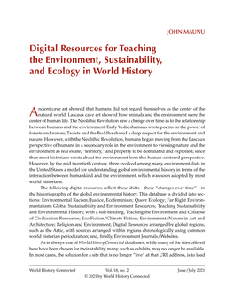 Digital Resources for Teaching the Environment, Sustainability, and Ecology in World History