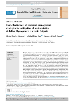 Cost Effectiveness of Sediment Management Strategies For