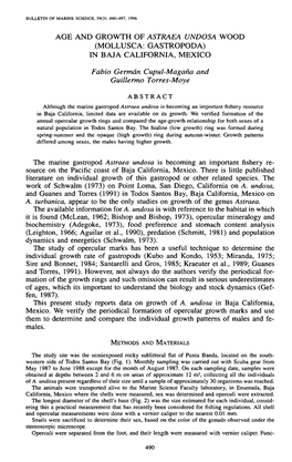 Age and Growth of &lt;I&gt;Astraea Undosa&lt;/I&gt; Wood (Mollusca: Gastropoda