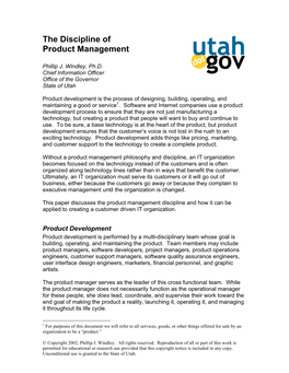 The Discipline of Product Management