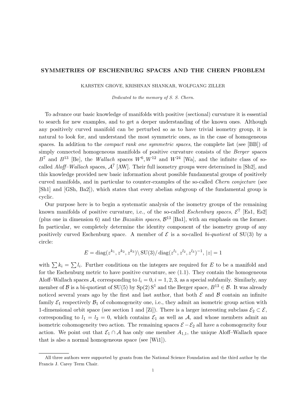 Symmetries of Eschenburg Spaces and the Chern Problem