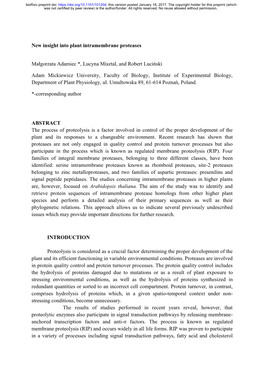 New Insight Into Plant Intramembrane Proteases Małgorzata Adamiec