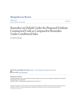 Remedies on Default Under the Proposed Unifrom Commerical Code As Compared to Remedies Under Conditional Sales Donald D