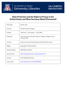 Data Protection and the Right to Privacy in the United States and West Germany [Note] [Comment]