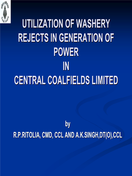 Utilization of Washery Rejects in Generation of Power In